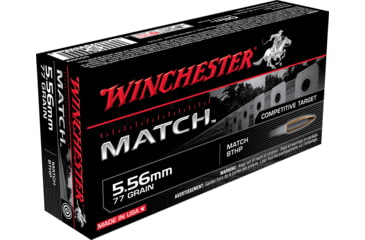 opplanet winchester match 5 56x45mm nato 77 grain boat tail hollow point centerfire rifle ammo 20 rounds s556m main